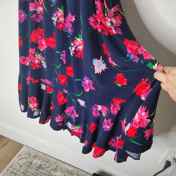 Express Floral Maxi Dress Small Blue Pink Ruffle High Low Wrap Faux Summer Boho - Picture 16 of 16